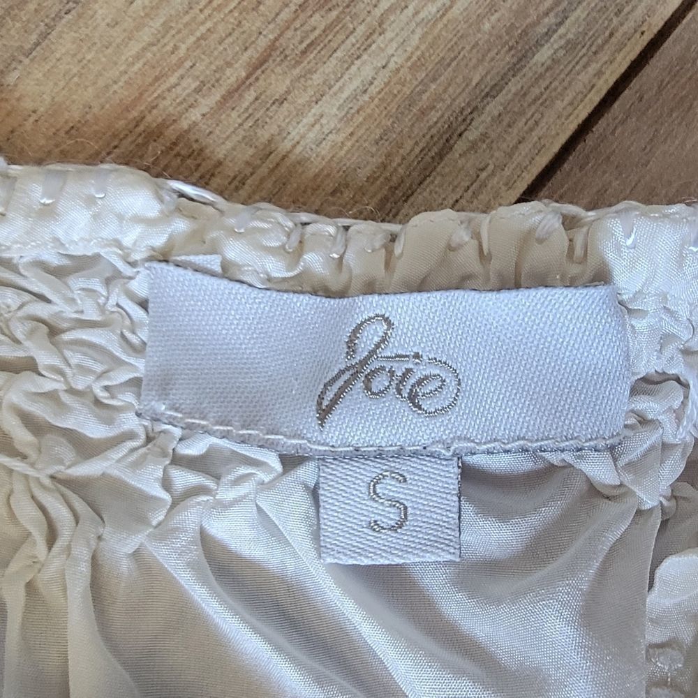 Joie 100% Silk Vintage Embroidered Tassel Peasant Blouse in Ivory White - Picture 10 of 13